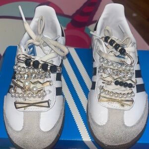 Adidas Kids White and Black Sneakers with Beaded Accents